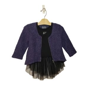 Pippa & Julie 4-5 Girls Boucle Zip Top with Black Tulle Skirt Tunic Top Set